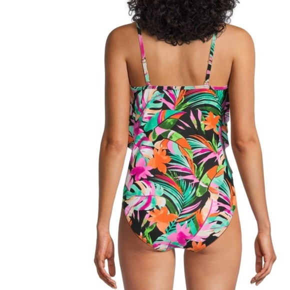 BEYOND CONTROL Tropical Ruffle One-Piece Swimsuit Size  8 Vibrant Floral Print - Picture 2 of 6